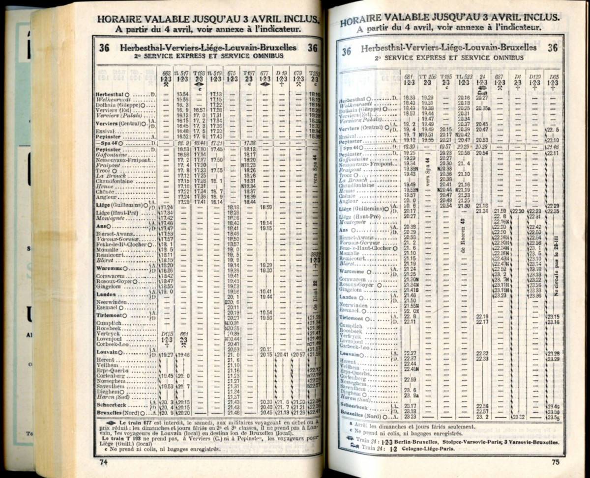 Ligne 36 . 9 (Horaire 1937)