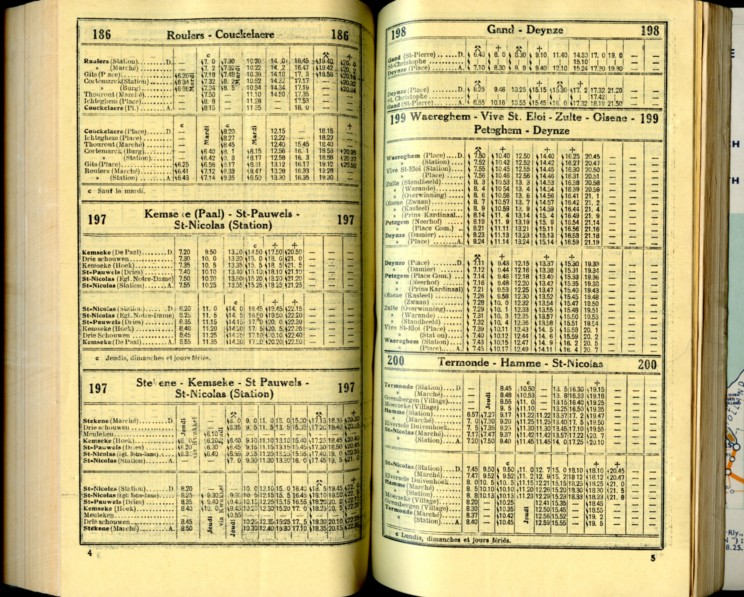 Lignes 186 - 197 - 198 - 199 - 200 (Autobus - Horaires SNCB 1937)