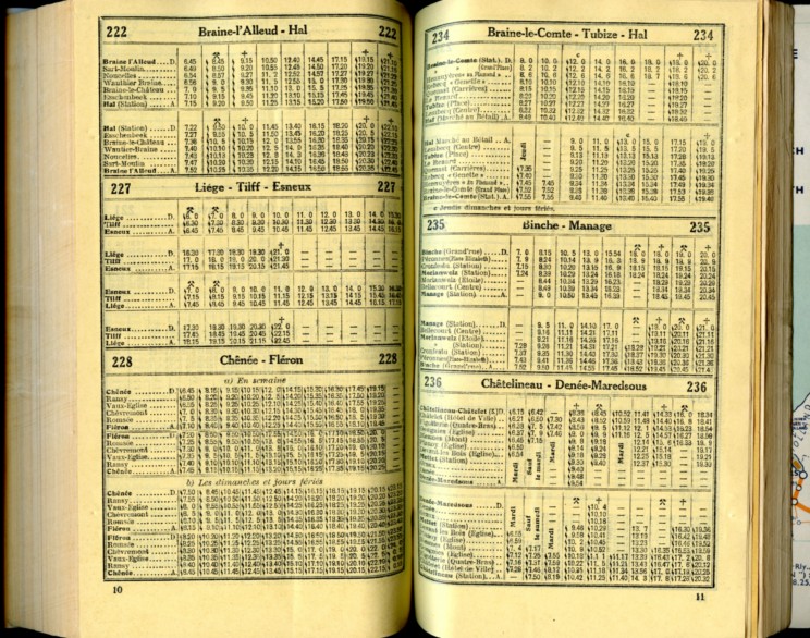 Lignes autobus 222 - 227 - 228 - 234 - 235 - 236 (Horaire 1937)