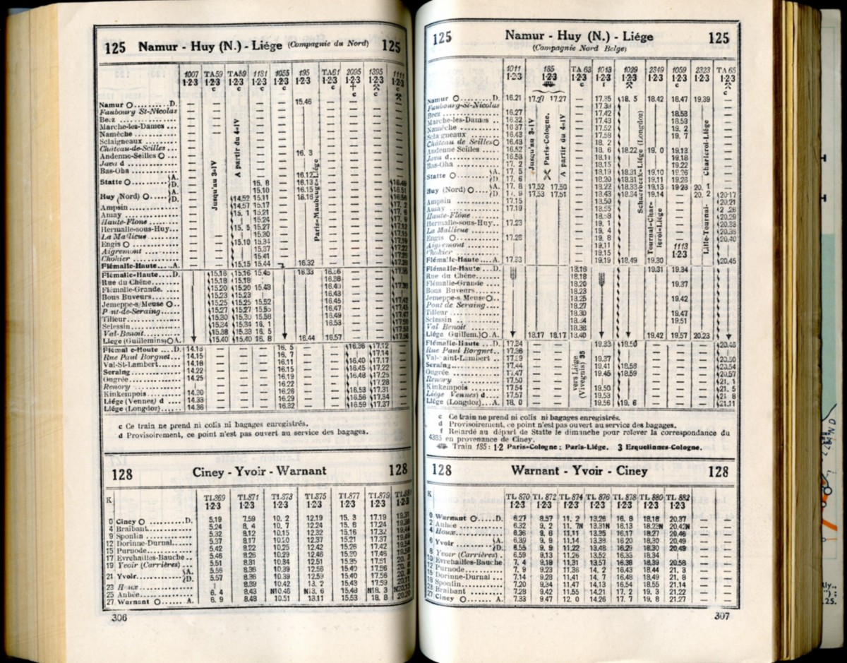 Lignes 125 - 128 (Horaire 1937)