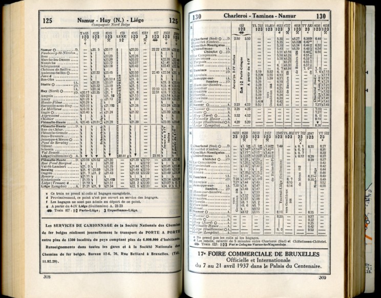 Lignes 125 - 128 (Horaire 1937)