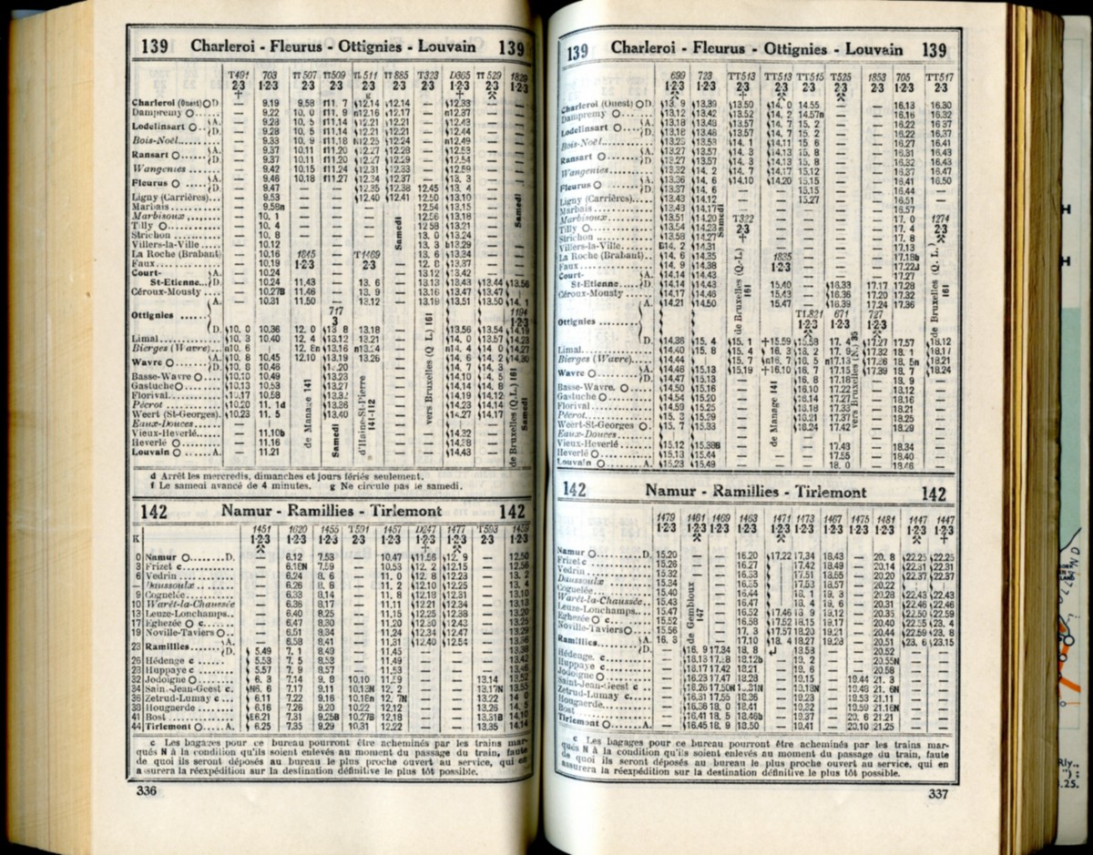 Lignes 139 - 142 (Horaires 1937)