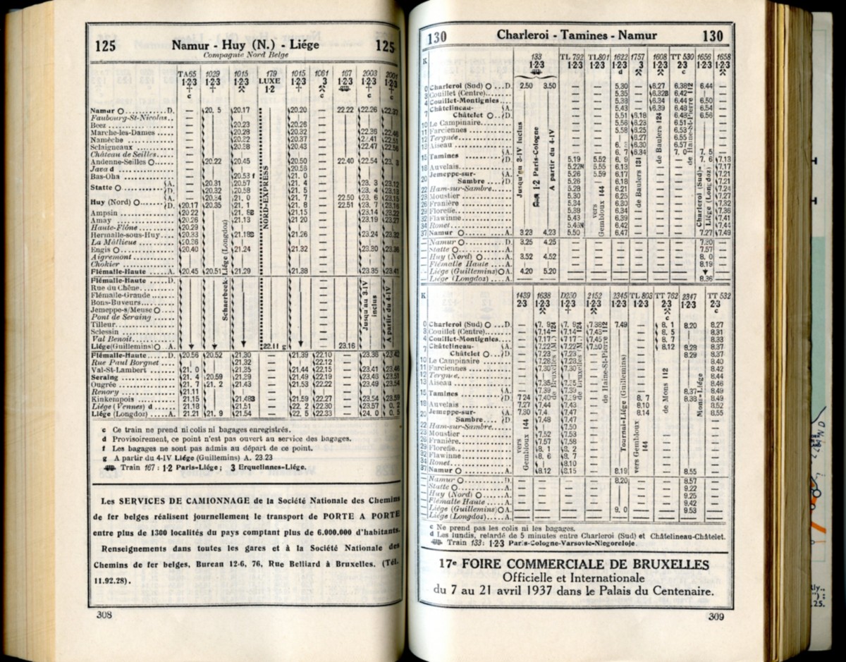 Lignes 125 - 130 (Horaire 1937)