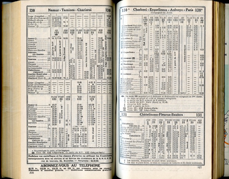 Lignes 130 - 130A - 131 (Horaire 1937)