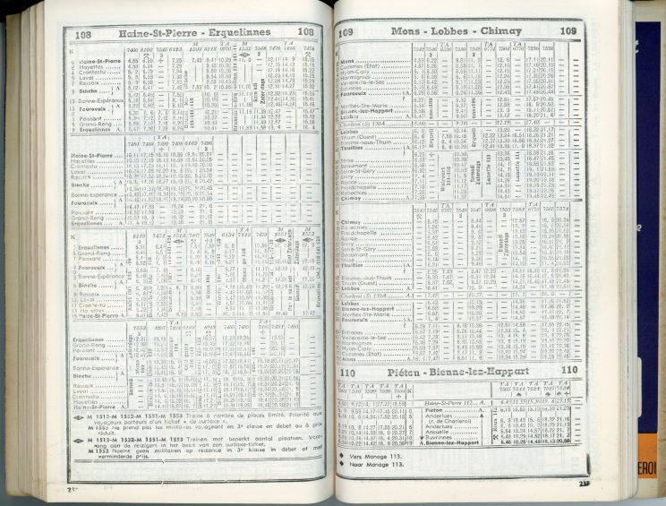 Horaires 1949 - Lignes 108 - 109 - 110