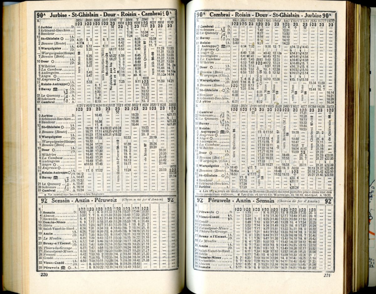 Lignes 90A - 92 (Horaires 1937)