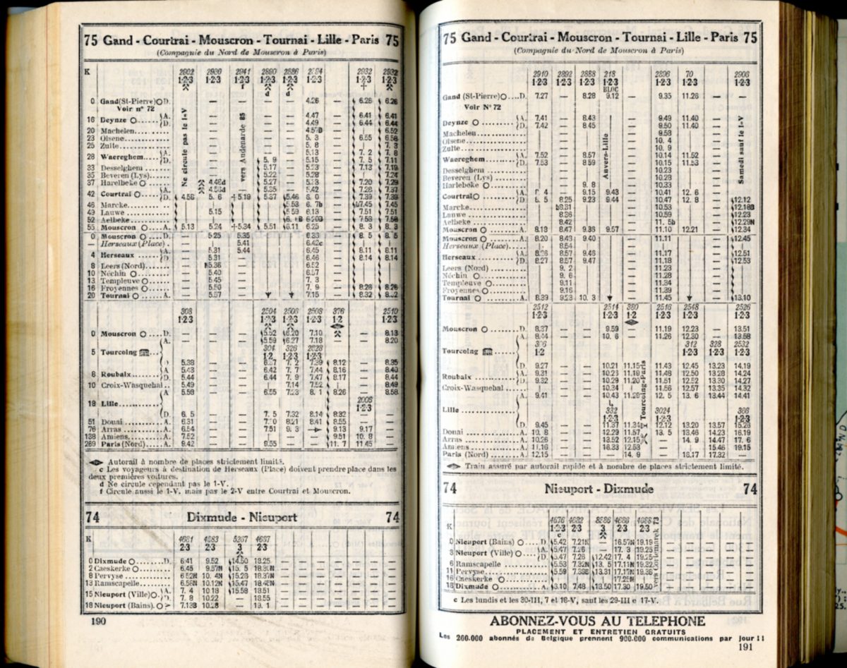 Lignes 74 - 75 (Horaires 1937)