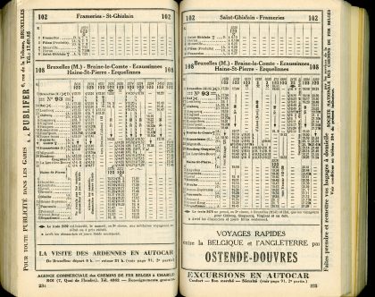 Horaire 1933 - Lignes 102 et 108