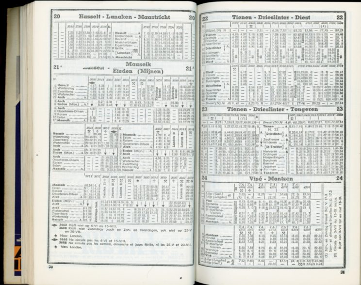 Horaire 1949 - Lignes 20, 21A, 22, 23 et 24