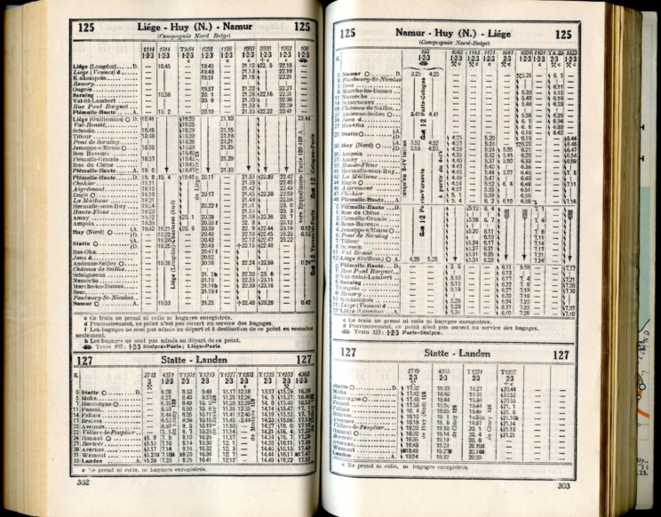 Lignes 125 - 127 (Horaire 1937)