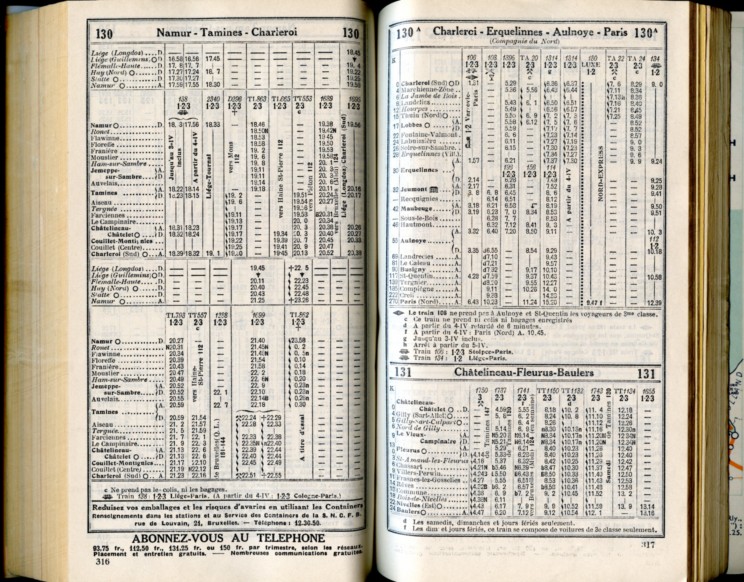 Lignes 130 - 130A - 131 (Horaires 1937)