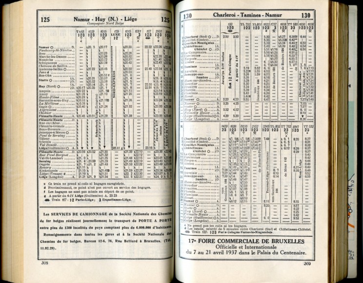Lignes 125 - 130 (Horaire 1937)