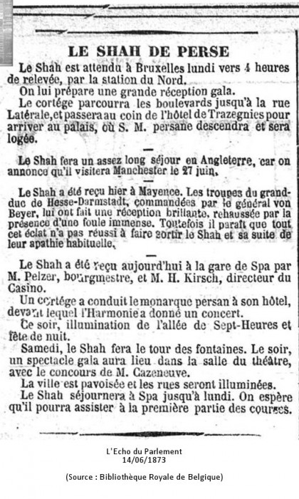 Echo du Parlement 14/06/1873 (Source : Biblothèque Royale de Belgique)