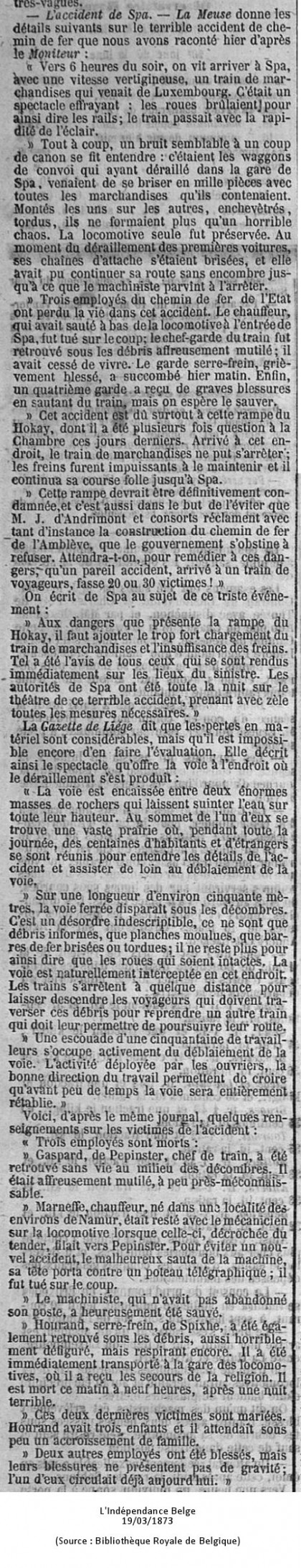Indépendance Belge 19/03/1873 (Source : Bibliothèque Royale de Belgique)