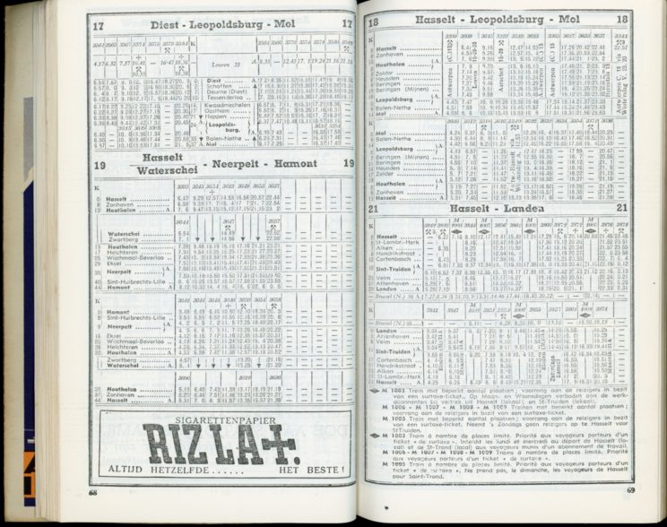 Horaire 1949 - Lignes 17, 18, 19 et 21